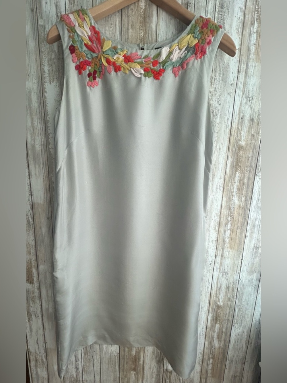 100% silk J. Crew Collection Embroidered silver sleeveless dress size 10